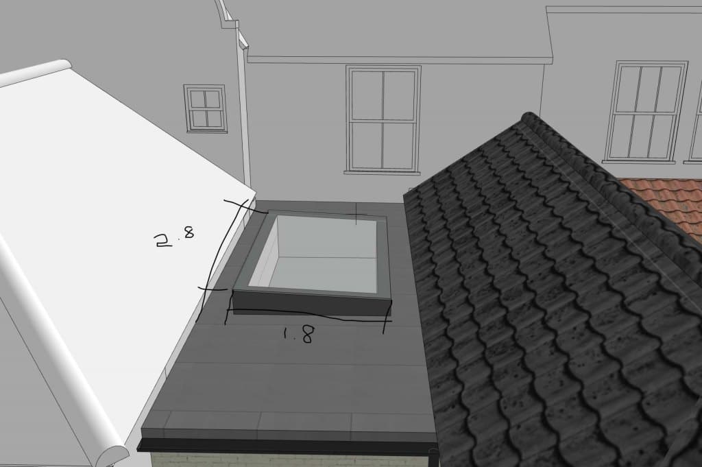 render drawing of Flushglaze rooflight on a roof