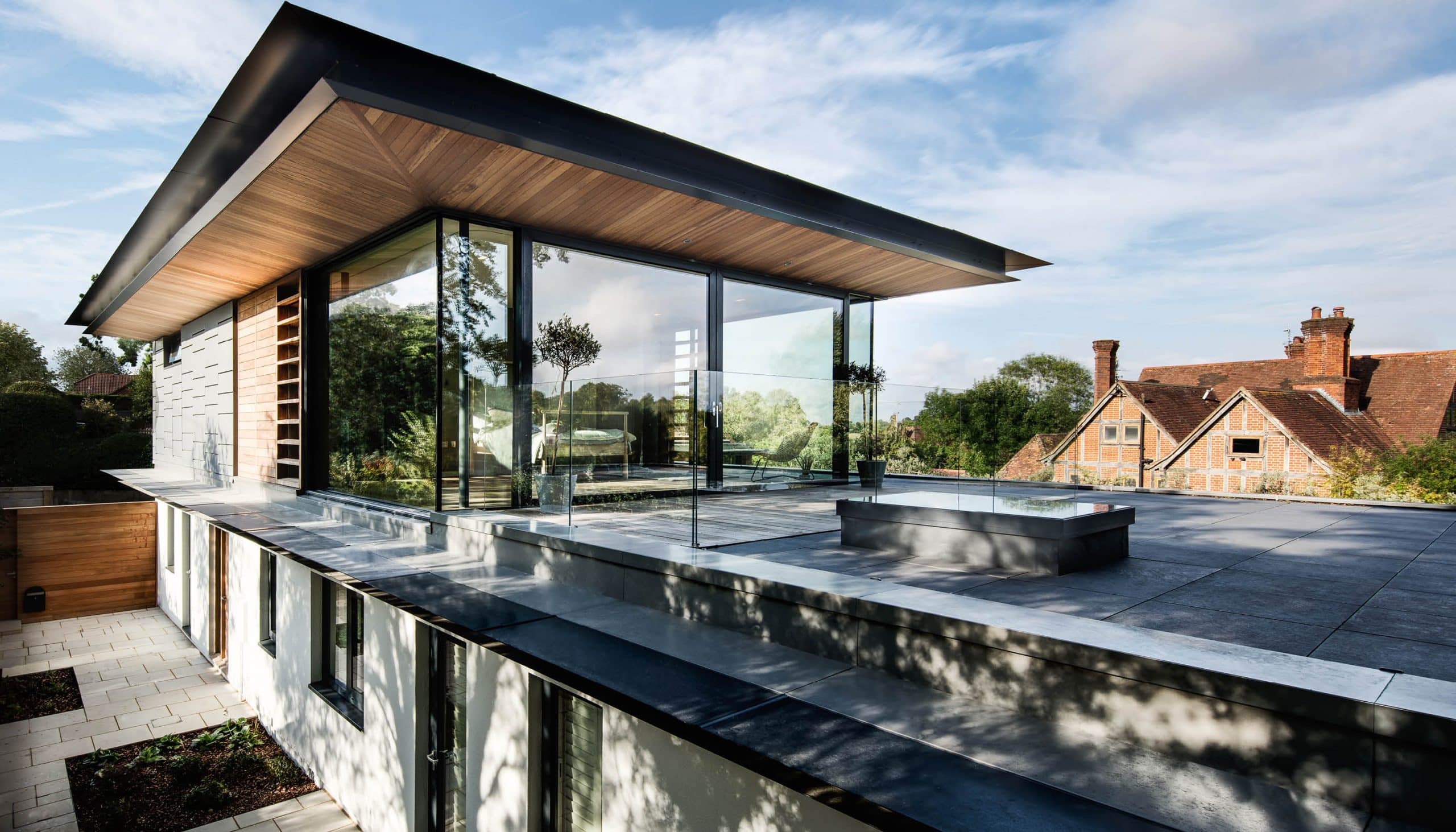 Glazing Vision Flushglaze rooflight installed on a flat roof next to a modern penthouse building