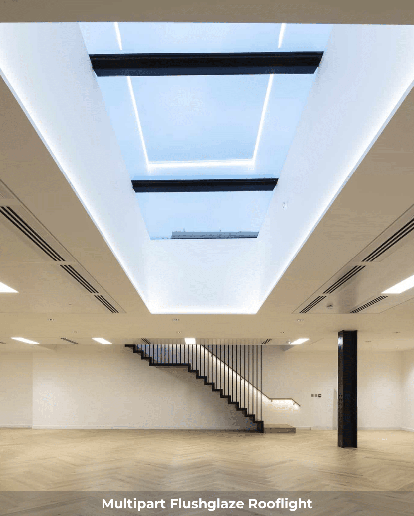 Large multipart rooflight installed in a bright studio